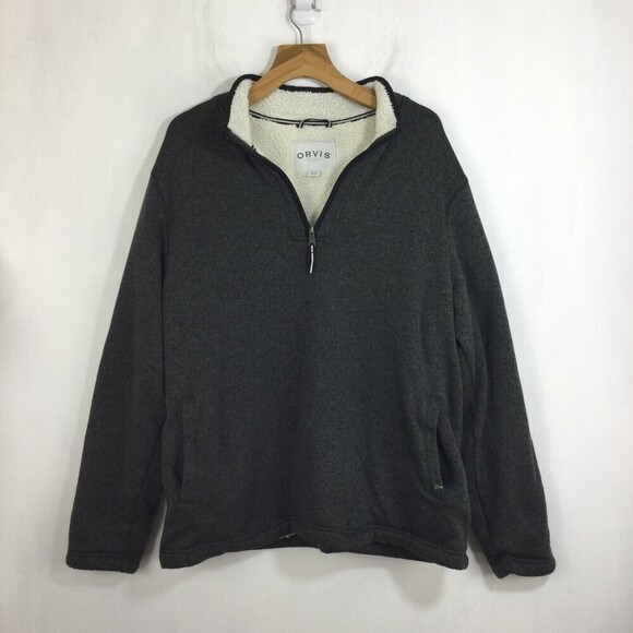 Orvis Mens Sherpa Lined 1/4 Quarter Zip Pullover Fleece Sweater Dark Gray XXL - Picture 6 of 6